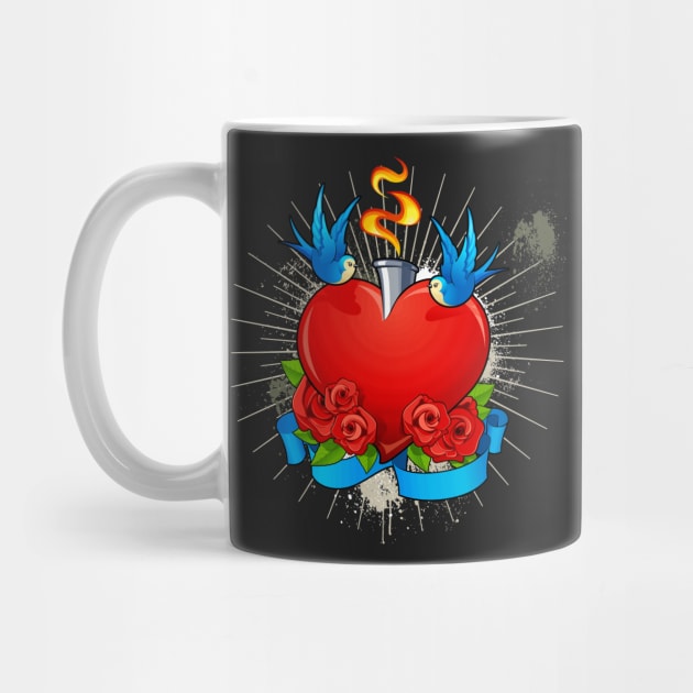 Flaming Heart with Blue Birds by bluerockproducts